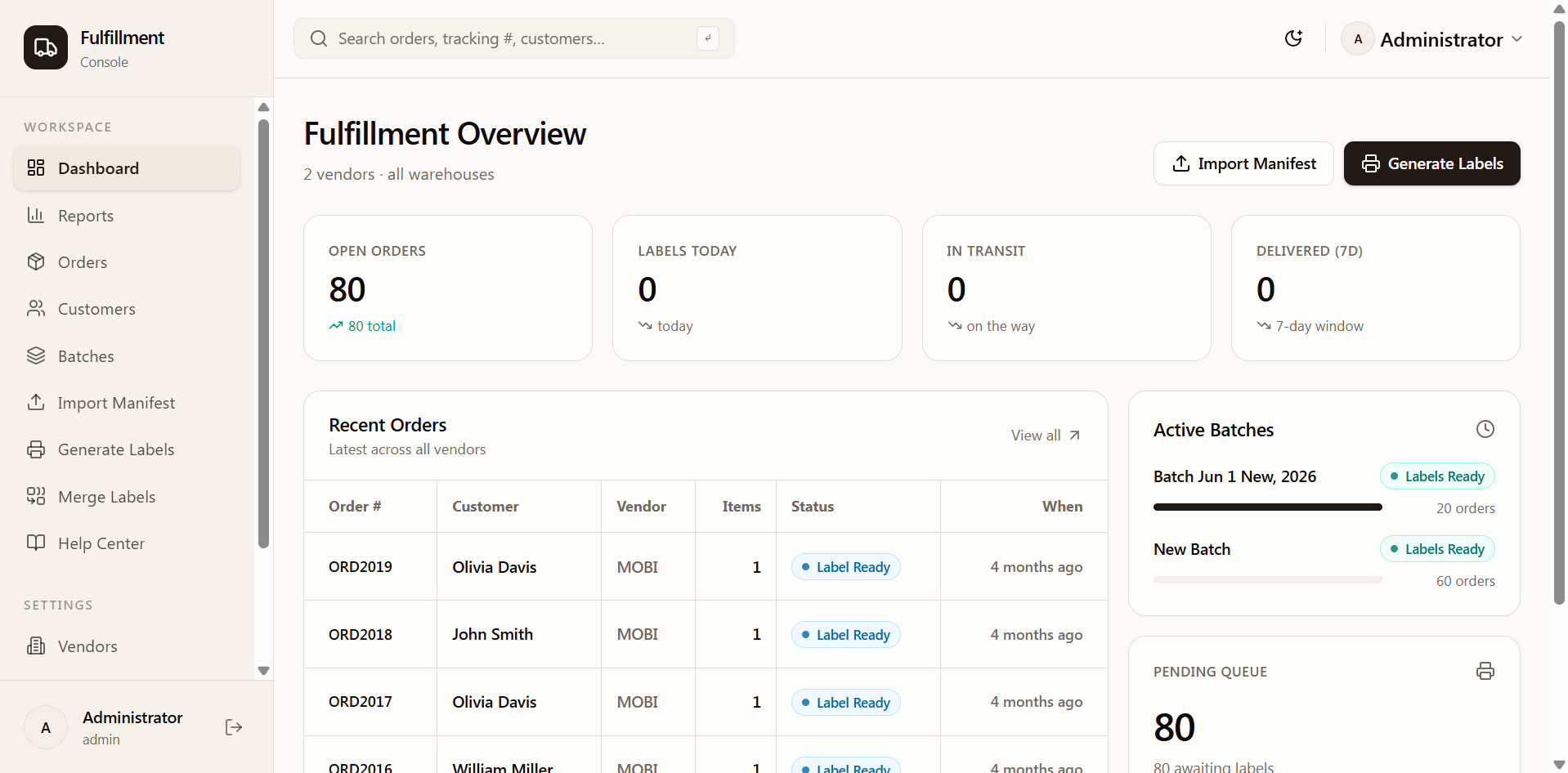Fulfillment Console — Logistics ops